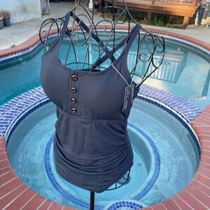 Navy blue button bathing suit